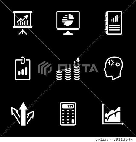Icons for theme business, vector, icon, set. Black background 99113647