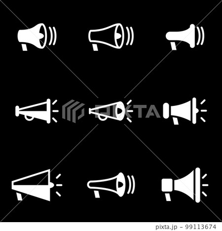 Icons for theme megaphone, vector, icon, set. Black background 99113674