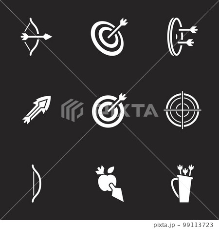 Icons for theme archery , vector, icon, set. Black background Icons for theme archery , vector, icon, set. Black background 99113723