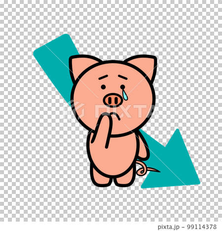 豬和向下箭頭的插圖 99114378