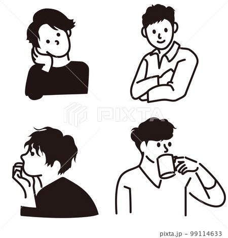 イラストベクター　頬杖　男性　ビジネス　線画 99114633