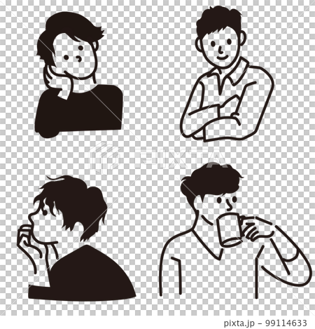 イラストベクター　頬杖　男性　ビジネス　線画 99114633