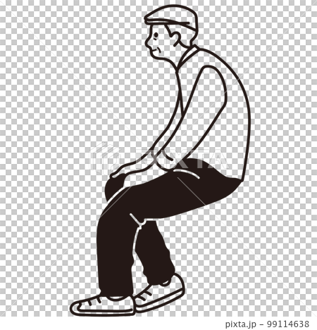 Sitting old man line drawing - Stock Illustration [99114638] - PIXTA