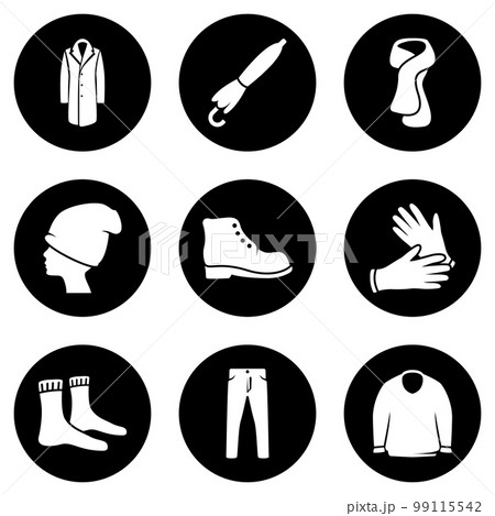 Set of simple icons on a theme men's clothing, vector, design, collection, flat, sign, symbol,element, object, illustration, isolated. White background 99115542