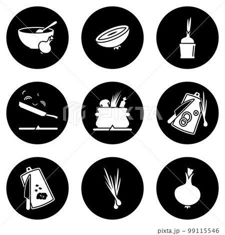 Set of simple icons on a theme onion, cooking, vector, design, collection, flat, sign, symbol,element, object, illustration, isolated. White background Set of simple icons on a theme onion, cooking, vector, design, collection, flat, sign, symbol,element, object, illustration, isolated. White background 99115546
