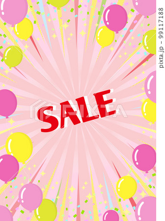 風船と集中線のチラシ素材_ピンク 風船と集中線のチラシ素材_ピンク 99117188