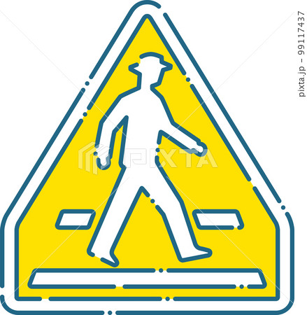 横断歩道　大人　男性　人物　アイコン　シルエット　交通標識　指示標識　黄色　破線