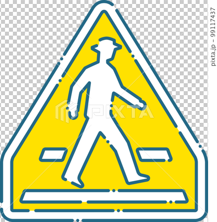 行人過路處成年男子圖標剪影交通標誌方向標誌黃色虛線 行人過路處成年男子圖標剪影交通標誌方向標誌黃色虛線 99117437