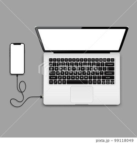 USB cable connects phone and laptop 99118049