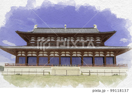 水彩画風　平城京跡歴史公園　大極殿　奈良県奈良市 99118137