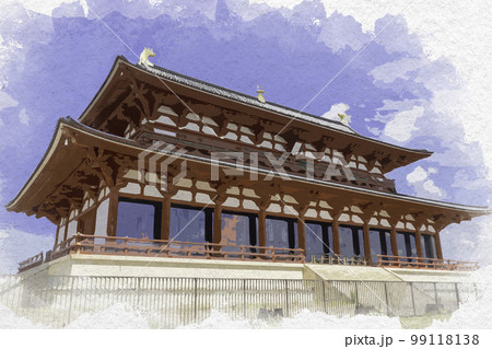 水彩画風　平城京跡歴史公園　大極殿　奈良県奈良市 99118138