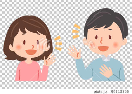 Men and women talking with a smile 99118596