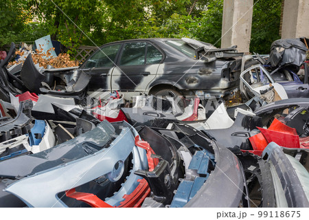 Scrapyard of bumpers. Motor-car dump, cemetery 99118675
