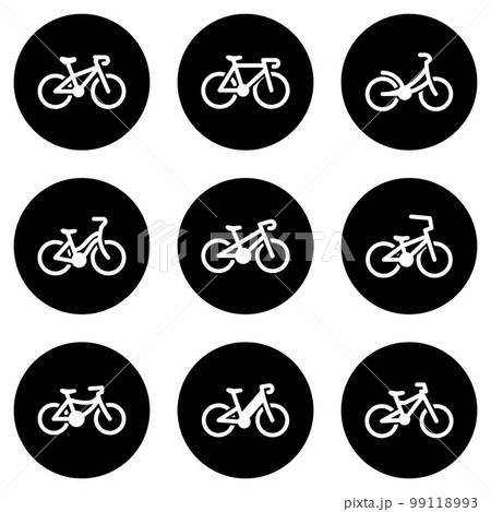Set of white icons isolated against a black background, on a theme Bike 99118993