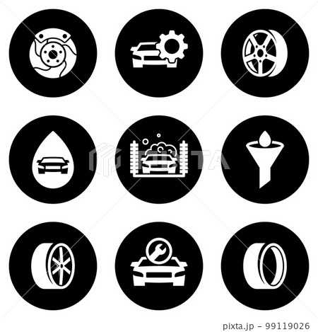 Set of simple icons on a theme Car service, vector, design, collection, flat, sign, symbol,element, object, illustration, isolated. White background 99119026