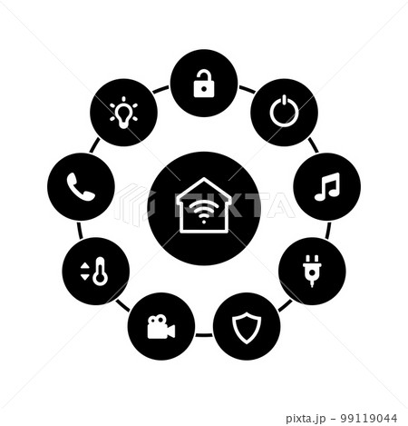 Set of simple icons on a theme Smart House, vector, design, collection, flat, sign, symbol,element, object, illustration, isolated. White background 99119044
