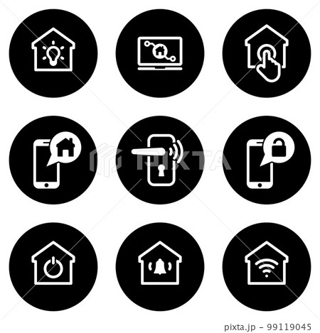 Set of simple icons on a theme Smart House, vector, design, collection, flat, sign, symbol,element, object, illustration, isolated. White background 99119045