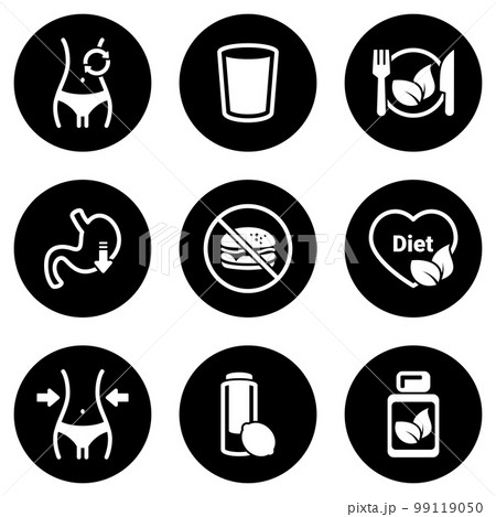 Set of simple icons on a theme Diet, vector, design, collection, flat, sign, symbol,element, object, illustration, isolated. White background Set of simple icons on a theme Diet, vector, design, collection, flat, sign, symbol,element, object, illustration, isolated. White background 99119050