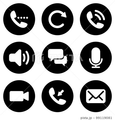 Set of simple icons on a theme phone call, vector, design, collection, flat, sign, symbol,element, object, illustration, isolated. White background Set of simple icons on a theme phone call, vector, design, collection, flat, sign, symbol,element, object, illustration, isolated. White background 99119081
