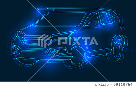 Vector Blue line cyber circuit technology smart car concept futuristic design modern 99119764