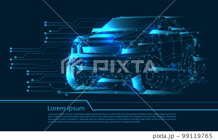 Vector 3D Blue line low polygon pickup technology cyber circuit futuristic design with simple text 99119765