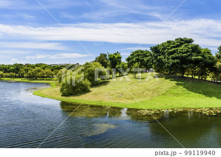 Beautiful lakeside landscape in the Tainan Metropolitan Park in Taiwan. right next to the Tainan Chimei museum. 99119940