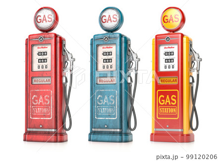 Retro gas fuel pump station isolated on white. 99120206