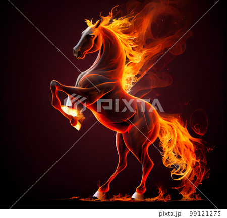 horse that is on fire on a black background.のイラスト素材