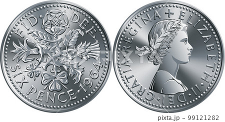 Vector 1964 British sixpence money gold coin 99121282