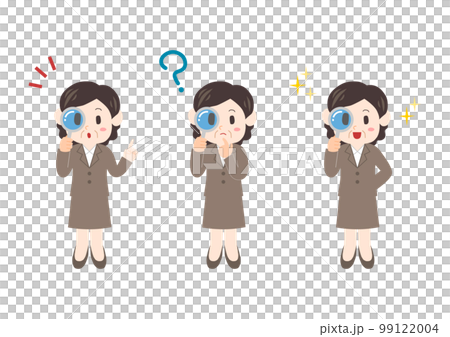 Illustration of a business person looking through a magnifying glass: Middle-aged woman's facial expression set Illustration of a business person looking through a magnifying glass: Middle-aged woman's facial expression set 99122004