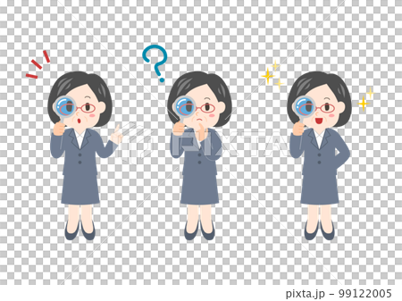Illustration of a business person looking through a magnifying glass: Middle-aged woman's facial expression set Illustration of a business person looking through a magnifying glass: Middle-aged woman's facial expression set 99122005