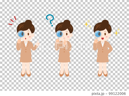 Illustration of a business person looking through a magnifying glass: female facial expression set Illustration of a business person looking through a magnifying glass: female facial expression set 99122006