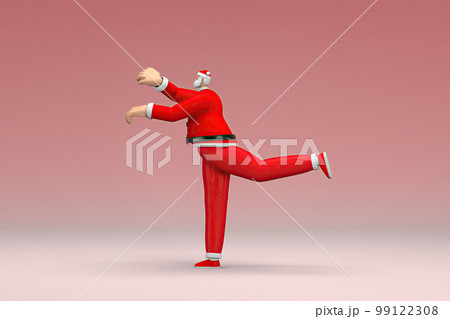 A man wearing Santa Claus costume. He is doing exercise.  3d rendering of cartoon character in acting. 99122308