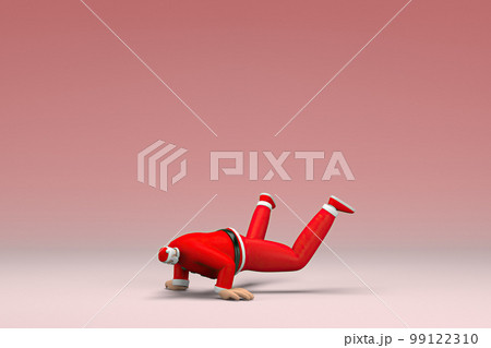 A man wearing Santa Claus costume. He is doing exercise.  3d rendering of cartoon character in acting. 99122310
