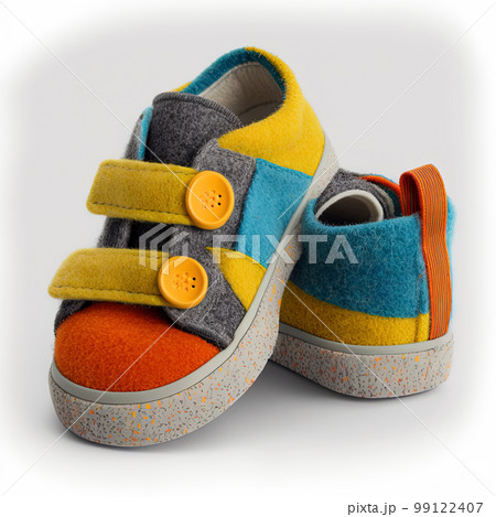 Children's low top shoes. Kids fashionable sneakers made of felt. Colorful baby shoes with velcro strap 99122407