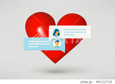 Red heart with speech balloons. Dating via internet concept. 3d vector illustration 99122729
