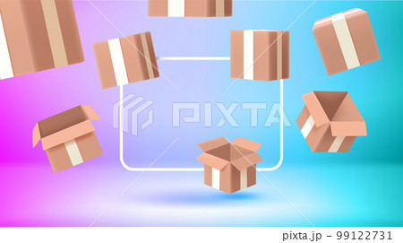 Poster template with boxes and empty frame. New post concept. Vector 3d banner 99122731
