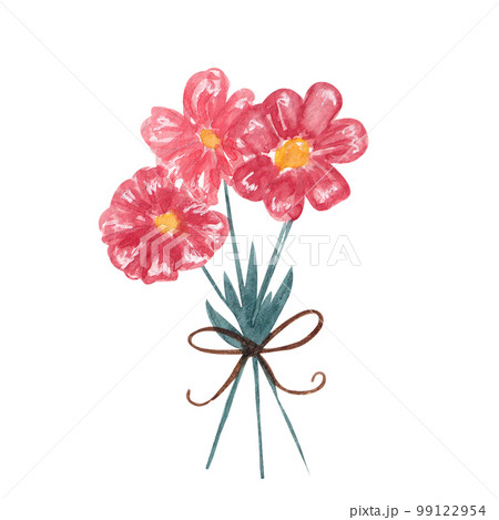 Hand drawn watercolor flower bouquet. Watercolour illustration of simple pink flowers for print, card, sticker 99122954