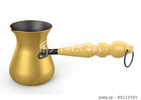 Turkish coffee cooked in sand or coffee maker cezve on white background. 99123505