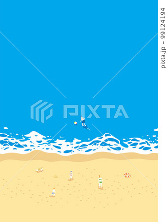 素材_背景_海_波打ち際_縦_青_家族 99124194