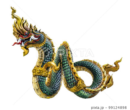 King of naga, naka Thailand dragon or serpent king on white background King of naga, naka Thailand dragon or serpent king on white background 99124898