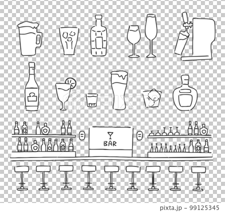 白酒手繪圖標集單色 白酒手繪圖標集單色 99125345