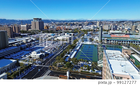 初雪の鹿児島与次郎ヶ浜シーサイドからの空撮 99127277