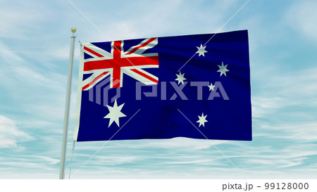 Seamless loop animation of the Australia flag on a blue sky background. 3D Illustration Seamless loop animation of the Australia flag on a blue sky background. 3D Illustration 99128000