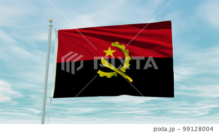 Seamless loop animation of the Angola flag on a blue sky background. 3D Illustration Seamless loop animation of the Angola flag on a blue sky background. 3D Illustration 99128004