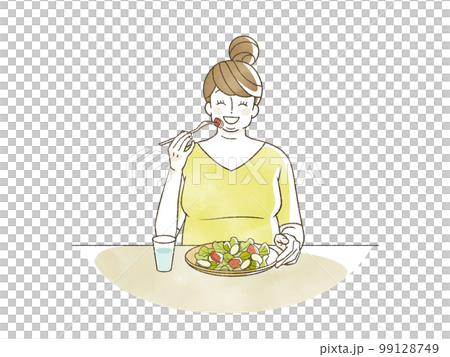 obese woman eating salad obese woman eating salad 99128749