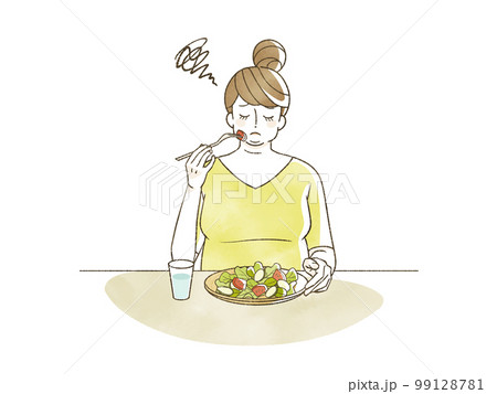 サラダを食べている肥満女性 サラダを食べている肥満女性 99128781