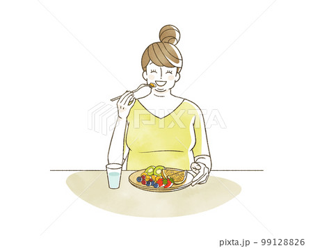 フルーツを食べている肥満女性 99128826