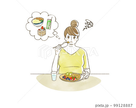 物足りない食事をしている肥満女性 物足りない食事をしている肥満女性 99128887