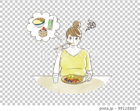 物足りない食事をしている肥満女性 物足りない食事をしている肥満女性 99128887